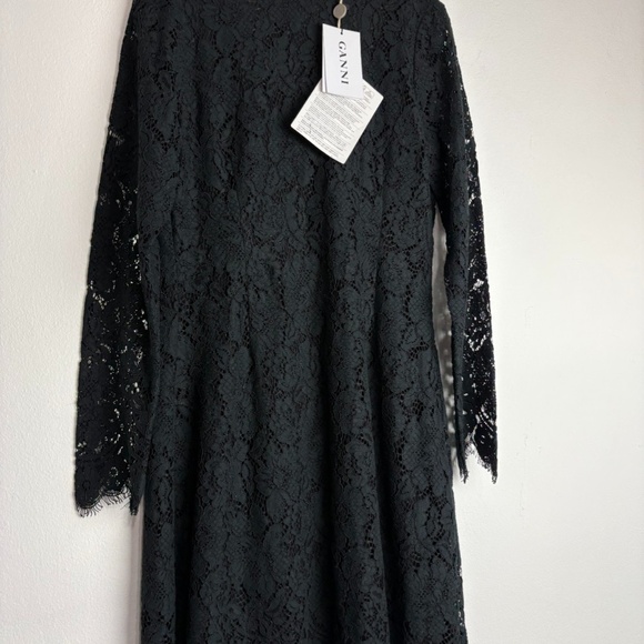 NWT Ganni Dress Everdale Lace Floral Lined Long Sleeve Mini Dress Black Size 42 - Picture 4 of 7